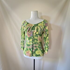 Anthropologie in Floral Green Women's Top (YT7)